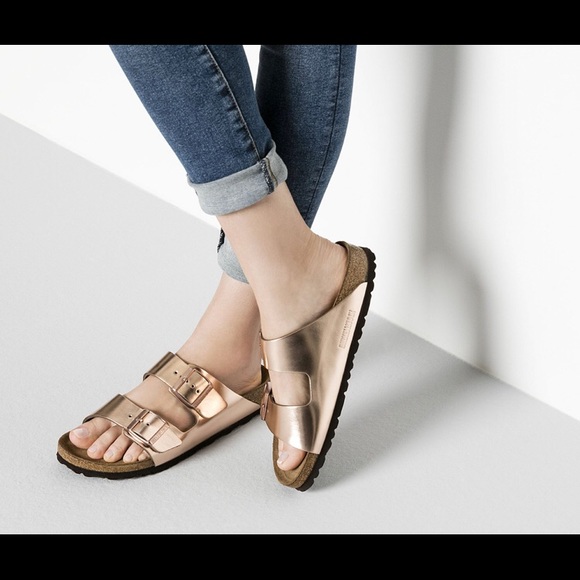 copper metallic birkenstocks